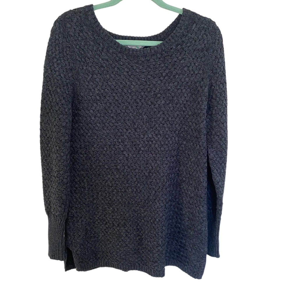 Athleta Cypress Wool Blend Basket Weave Pullover Sweater Size Large Charcoal